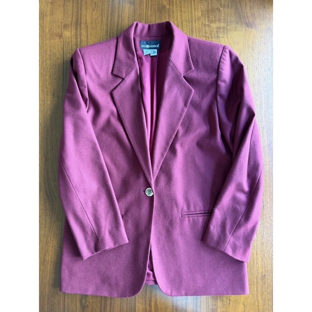 Vintage Sag Harbor 100% Pure New Wool Blazer Jacket Burgundy - Size 12